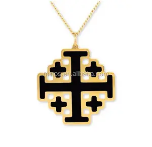 Christian Necklace - Jerusalem Cross Jewelry - Religious Pendant - Black Charm - Spiritual