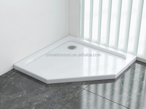 Baki Pancuran Pentagon Besar dari Akrilik ABS Putih Hitam Murni Eropa untuk Kamar Mandi - Product Image 2