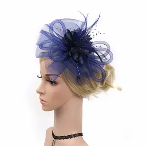 Kadın saç aksesuarları Fascinators Peçe Tüy Örgü Çiçek Kokteyl Hairband