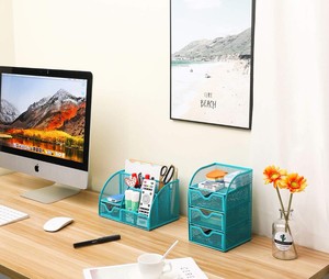 Biểu Tượng Tùy Chỉnh Màu Xanh Bột Tráng Kim Loại Bàn Đặt, Văn Phòng TrườNg Kim Loại Lưới Lưu Trữ Bàn Đặt Với Ngăn Kéo - Product Image 5