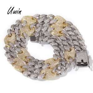 Glacé Hip Hop 18K <span class=keywords><strong>Or</strong></span> Chaînes <span class=keywords><strong>Grain</strong></span> <span class=keywords><strong>De</strong></span> <span class=keywords><strong>Café</strong></span> Cubain Lien Chaîne <span class=keywords><strong>Collier</strong></span> Deux Tons Pour Hommes Bijoux Chaînes <span class=keywords><strong>Collier</strong></span> - Product Image 1