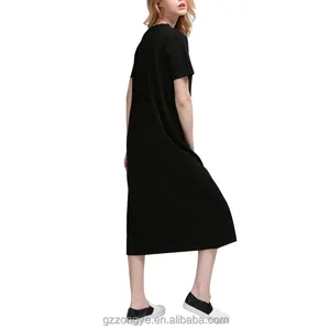 Solid Color High Side Slit Short Sleeve Summer Loose Dress Long Women T-Shirt Dress