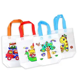 Нетканые холщовые сумки для творчества, сумочка для рисования, мультяшная Сумка для раскрашивания для детей