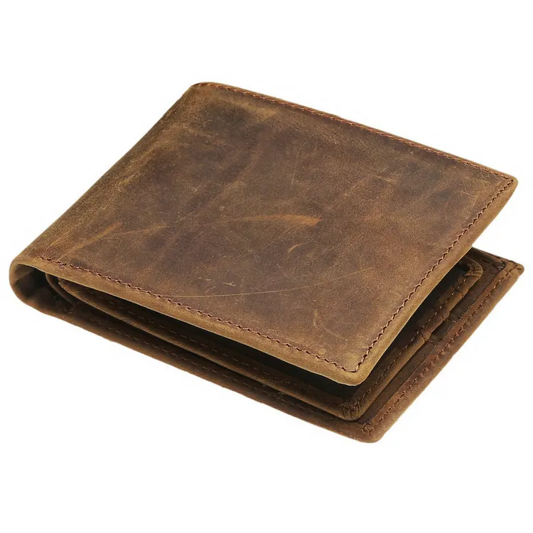 Wholesale UK Style Top Quality Crazy Horse Genuine Leather Vintage Men Bifold Smart Short Wallet