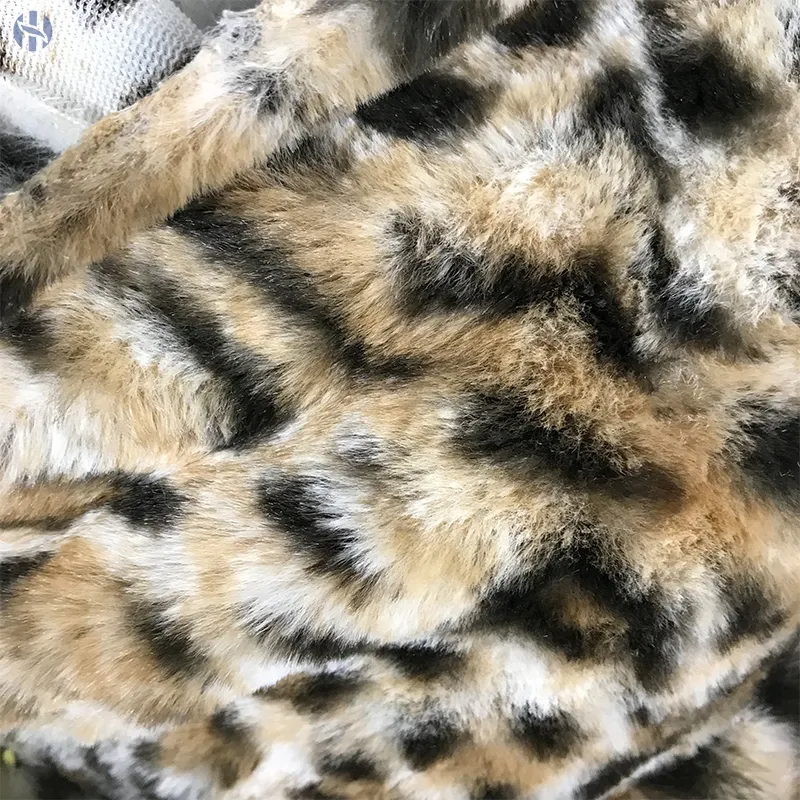 Alta qualidade 100% poliéster de peles artificiais, leopard impresso faux <span class=keywords><strong>pele</strong></span> de coelho casaco de tecido para as mulheres