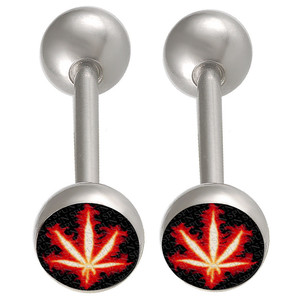 Feuilles de cannabis logo anneau de langue en acier chirurgical barres anneaux de langue - Product Image 2