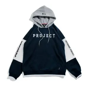 Özelleştirilmiş baskı Logo polar pamuklu kazak lacivert büyük boy Hoodie