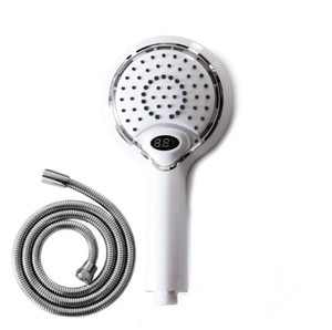 Cabezal de Ducha LED con Pantalla de Temperatura y Alta Presión, con Opciones de <span class=keywords><strong>Lluvia</strong></span> y Ducha Manual, Montaje en Pared, Acabado Cromado/Negro - Product Image 1