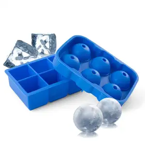 Hot Sale Large Square 6 Cavity Ice Cube Tray Silicone Ice Ball Maker Sphere Ice Mold For Whisky