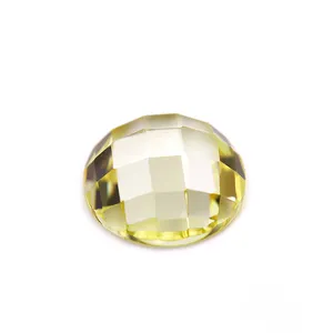 wholesale gemstone round shape cz stone yellow color flat bottom checker cut cubic zirconia loose cz