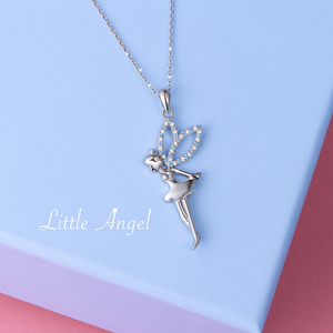 Collar con colgante de plata de ley S925 con diseño de hada y alas de Ángel - Product Image 4