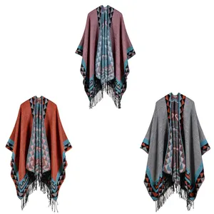 새로운 브랜드 디자인 보헤미안 술 스카프 pashmina 여성 겨울 따뜻한 스카프 shawls 여성 긴 두꺼운 야생 케이프 판초 여성