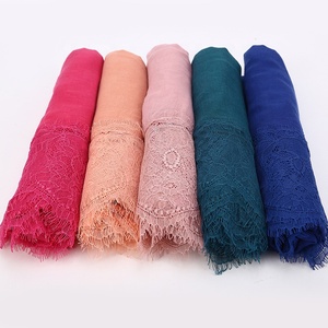 Custom Lace Scarf Hijab Lightweight Ladies Soft Cotton Shawl Wrap Floral Eyelash Lace Girl Morocco Headcloth scarves