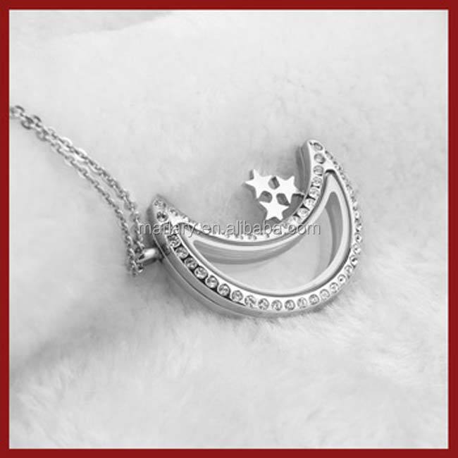 Colgantes de cristal del Locket de la jaula del collar de la luna creciente del acero inoxidable del Rhinestone de encargo