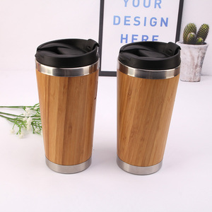 doble pared interior 304 exterior de acero inoxidable de bambú natural café taza de viaje a prueba de fugas <span class=keywords><strong>tapa</strong></span> 450 ml - Product Image 1
