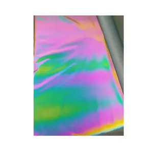 Hoge Licht En471 Kleurrijke Duurzaam Dubbele Zijden Elasticiteit Volledige Rainbow Kleur Tc Doek Reflecterende Elastische Stretch Spandex Stof