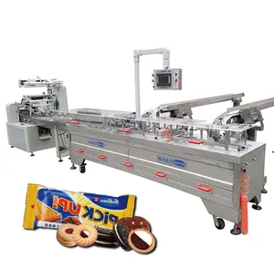 Flow Packing Two lines 3+2 Sandwich Biscuit PLC Touch Screen Biscuit Sandwich Making Machine