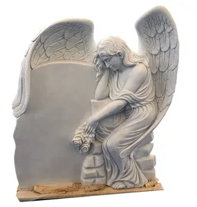 Statue d'ange en pierre à motif arbre de vie, décoration de cercle en marbre