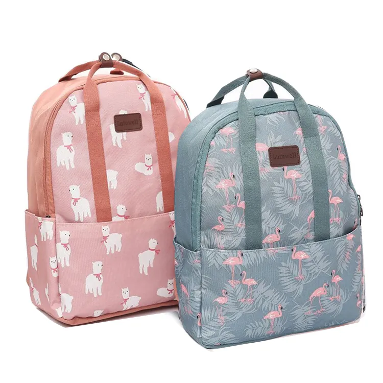 Mochila impermeável de viagem, mochila feminina impermeável estilo oxford com estampa de flamingo para laptop e escola