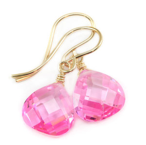 925 Sterling <b>Silver</b> Pink Quartz Gemstone Drop <b>Earrings</b> with Gold Vermeil Trendy Stylish Design for <b>Wedding</b> Party or Gift - Product Image 1