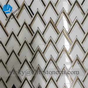 Tuỳ Chỉnh VZAG Trắng Vàng Marble Brass Inlay Waterjet Gạch <span class=keywords><strong>Mosaic</strong></span> - Product Image 1