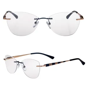 High quality metal rimless eyewear frame glasses with striped temple