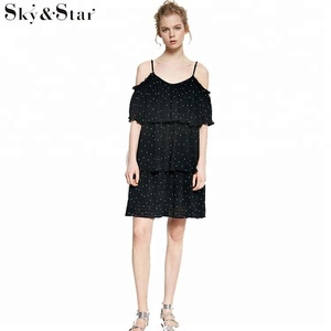 Más nuevo longitud de la rodilla <span class=keywords><strong>tres</strong></span> capas tela de lunares del vestido del hombro - Product Image 3
