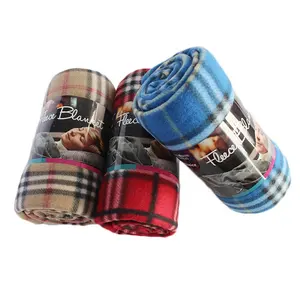 Wholesale 100 polyester super soft cheap plaid polar fleece blanket