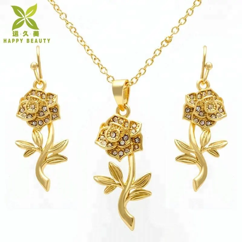 Gold Blumen schmuck Sets Dubai 18 Karat massives Gold Halskette Ohrringe Schmuck Set