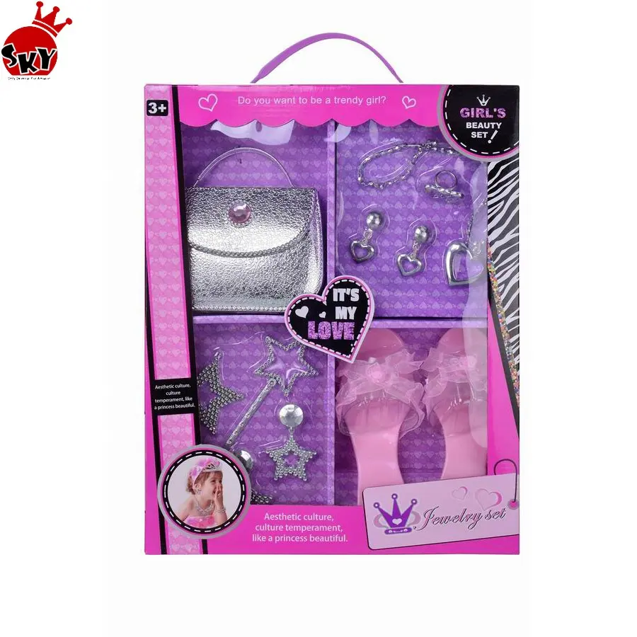 उपहार बॉक्स के साथ सुंदर खिलौना राजकुमारी जूते लड़कियों के सौंदर्य के लिए मुकुट सेट के लिए सेट खिलौना बच्चों के सौंदर्य खिलौना