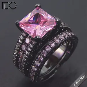 925 sterling silver black plating pink cz anniversary engagement jewelry women ring