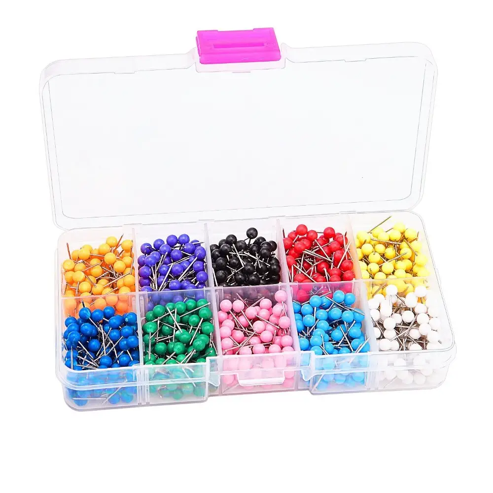 1000 Pieces Colorful Map Tacks Push Pins Ball Head 1/8 Inchプラスチックヘッドピン地図ピン