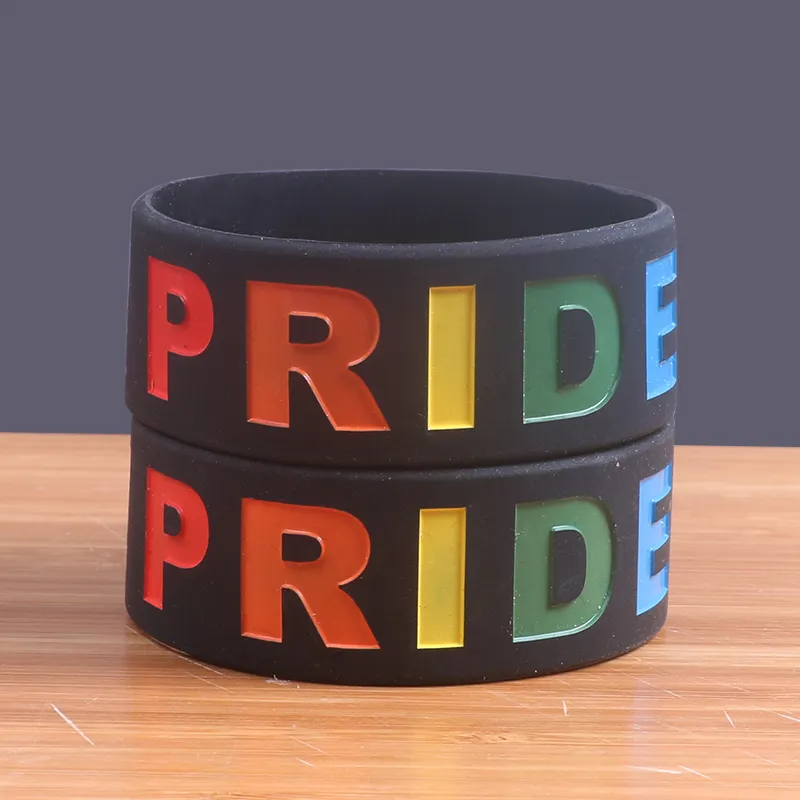 Proud of Gay Wristbands Colour Rainbow Gay Pride Silicone Wristband Bracelet 1"inch Wide bands