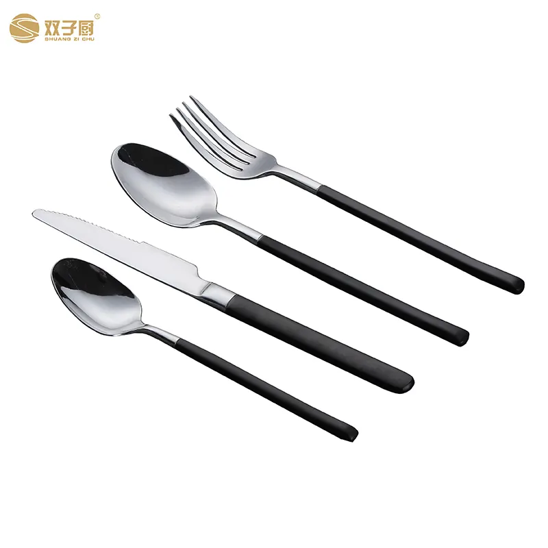 Modern tableware restaurant black knife spoon fork long handle dinner flatware set