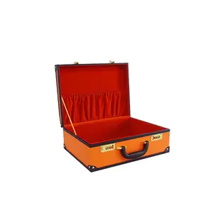 New design orange retro storage box golden hardware suitcase