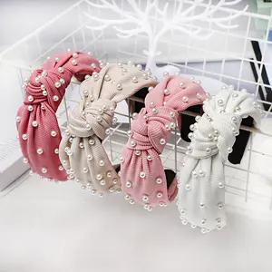 LRTOU Bán Buôn Phụ Kiện Tóc Cô Gái Đồng Bằng Vải Knot Nhựa Headband Tùy Chỉnh Ngọc Trai Tóc Ban Nhạc Cho Phụ Nữ