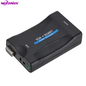 1080P VGA para SCART vídeo conversor adaptador de áudio + controle remoto para HD TV DVD Box USB DC cabo de alimentação + cabos VGA