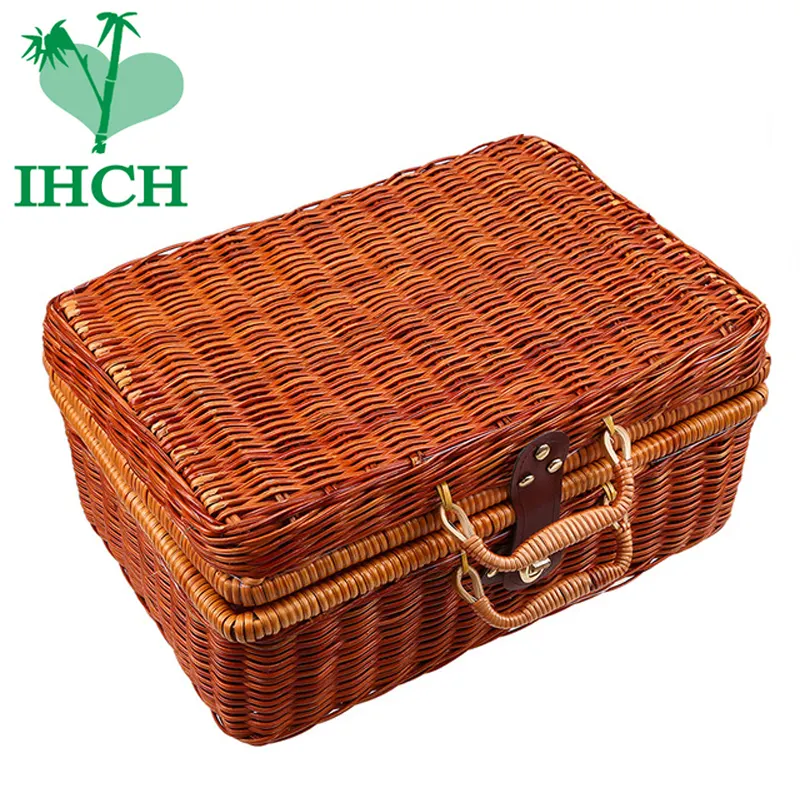 Оптовая продажа, плетеная бамбуковая корзина для макияжа и путешествий для пикника, коробка для хранения