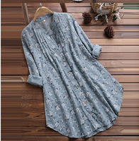 Chemisiers pour femmes, col en v, imprimé Floral plissé, manches longues, Tops décontractés, chemisiers Dames, Lange Mouwen Blusas Offres Spéciales