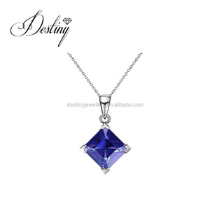 תליון חתונה אופנה, שרשרת מרובע משובץ גבישי swarovski תכשיטים כסף סטרלינג 925 תליון לאישה - Product Image 5