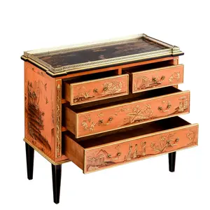 Cabinet Supplier Furniture Living Room Furniture Unique Design Antique Handmade Wood China with 4 Drawer for Sale Home Orange