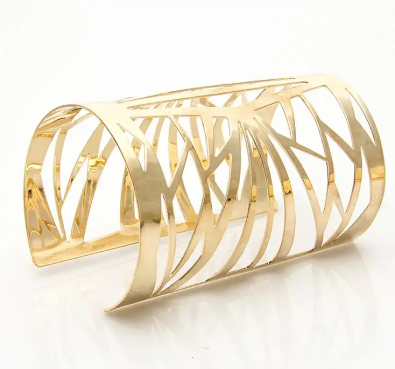 Super Big And Long Alloy Exquisite Jewelry Accessory Gold Open Wide Cuff Bracelets Bangles