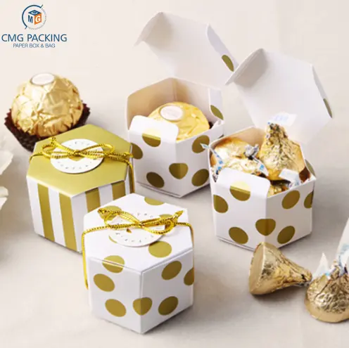 Mini Lovely Gold Round Dot Gold Striped Paper Candy Boxes For Baby Shower gift box Birthday Wedding Party Favor Box