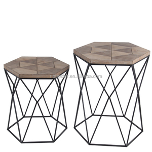 Fournisseur chinois de tables basses hexagonales en métal rondes de style vintage américain du milieu du siècle, lot de 2, pour la décoration de la maison - Product Image 2