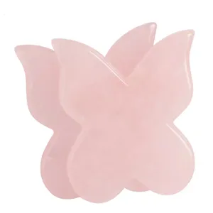 Guashastone-Jade en forma de mariposa para el cuerpo, cuarzo rosa, tablero de Gua Sha