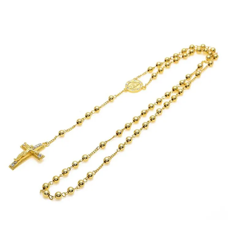 Classic Monili All'ingrosso 18 K Oro Croce Collana Del Rosario Religioso