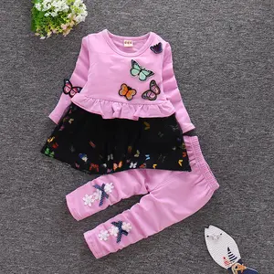 Herfst Vlinder Cartoon 2 Stuks Lange Mouwen Set Kids Baby Meisje Jurk Kleding