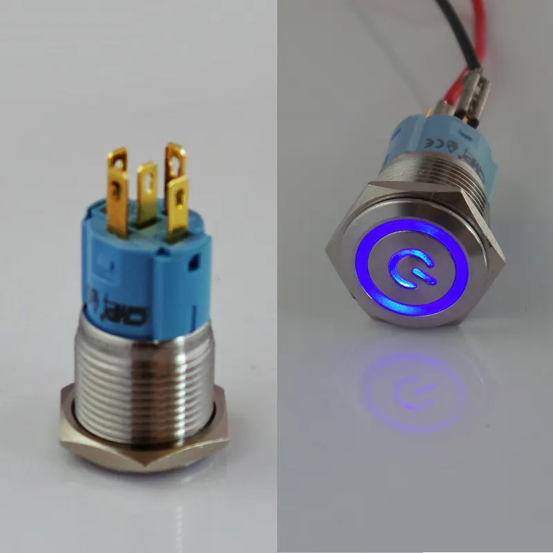 ManufacturerCMP 16mm 12v 24v hijau biru Power Simbol LED illuminated Logam Push Button Switch dengan Pabrik Grosir harga
