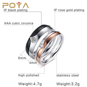 POYA — <span class=keywords><strong>bague</strong></span> de mariage en pierre CZ pour femmes et hommes, anneau de fiançailles de couleur or Rose ou argent, qualité AAA - Product Image 2