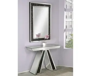 Direct sale household black crystal upside down V shape mirrored console table set and rectangle crystal wall mirror